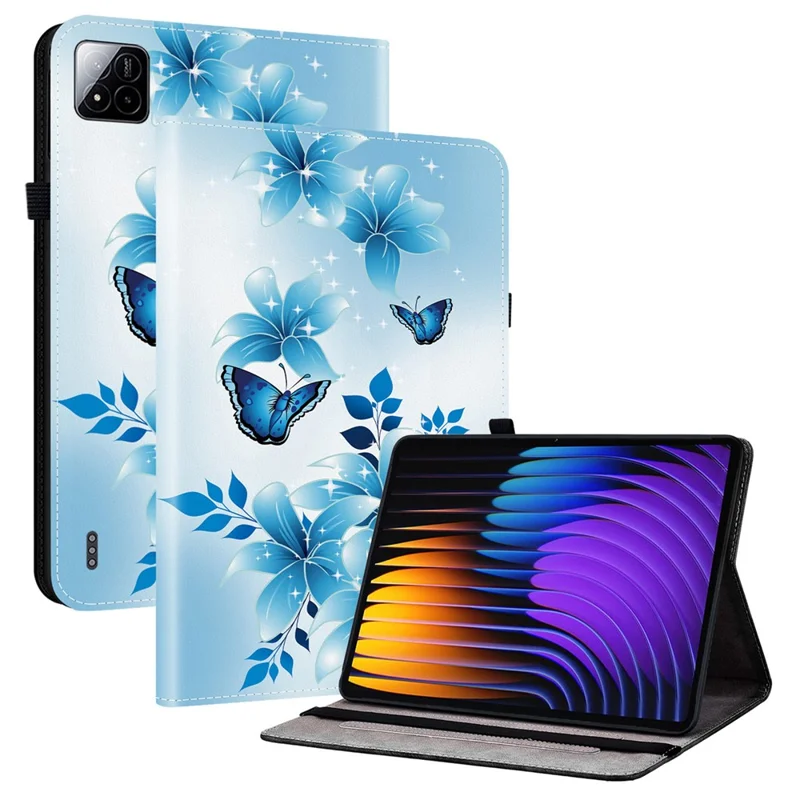 For Xiaomi Poco Pad X1 / Pad 8 Pro / Pad 8 / Pad 7 Pro / Pad 7 Leather Case Pattern Printed Stand Tablet Cover with Card Slots - Blue Butterfly