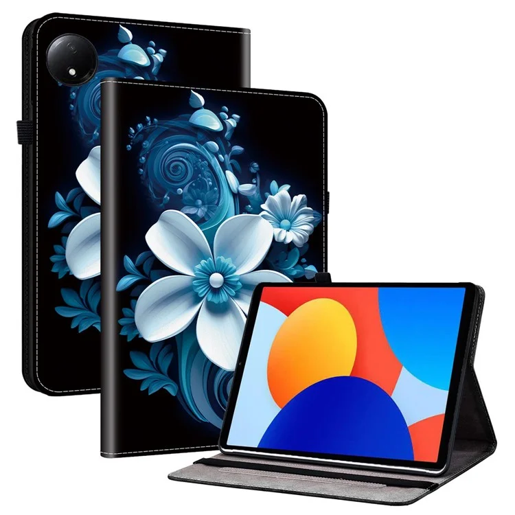 Für Xiaomi Redmi Pad SE 4G 8,7 Zoll Lederetui mit Muster Gedruckt Ständer Tablethülle mit Kartenfächern - Schwarze Orchidee