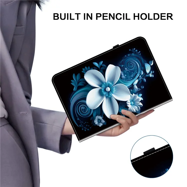 Für Xiaomi Redmi Pad SE 4G 8,7 Zoll Lederetui mit Muster Gedruckt Ständer Tablethülle mit Kartenfächern - Schwarze Orchidee