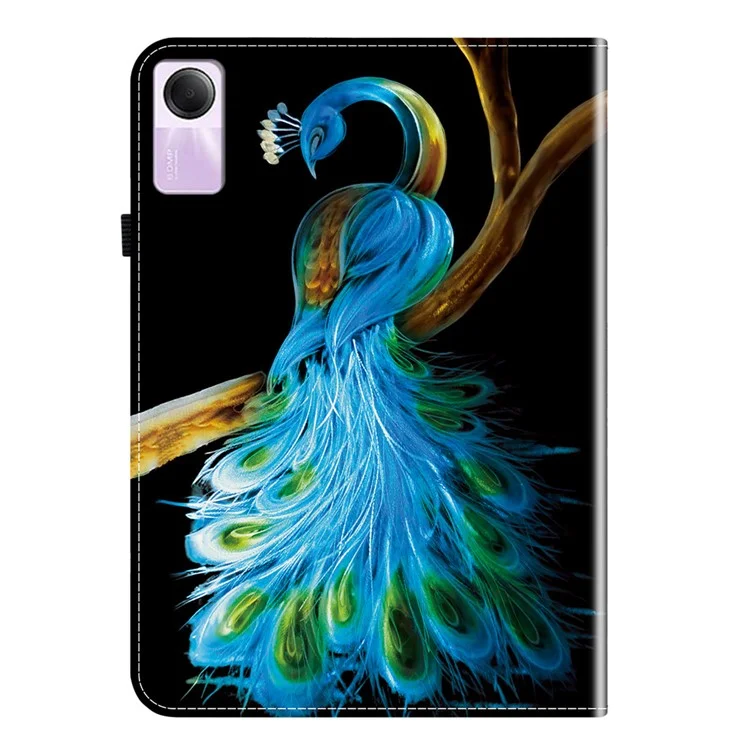 For Xiaomi Redmi Pad SE Leather Case Pattern Printed Stand Tablet Cover with Card Slots - Peacock