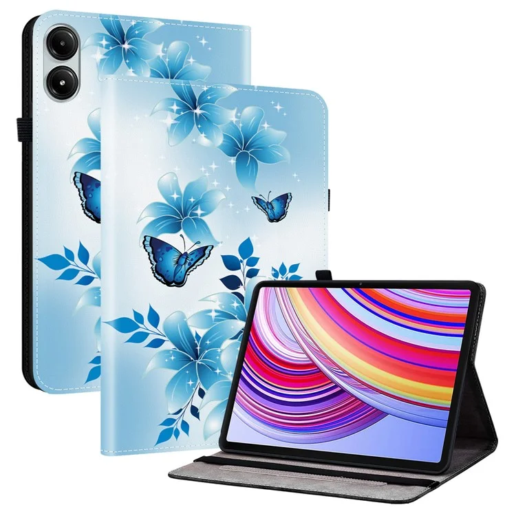 Leather Case For Xiaomi Redmi Pad Pro 5G  /  Redmi Pad Pro  /  Poco Pad 5G  /  4G Pattern Printed Stand Tablet Cover with Card Slots - Blue Butterfly