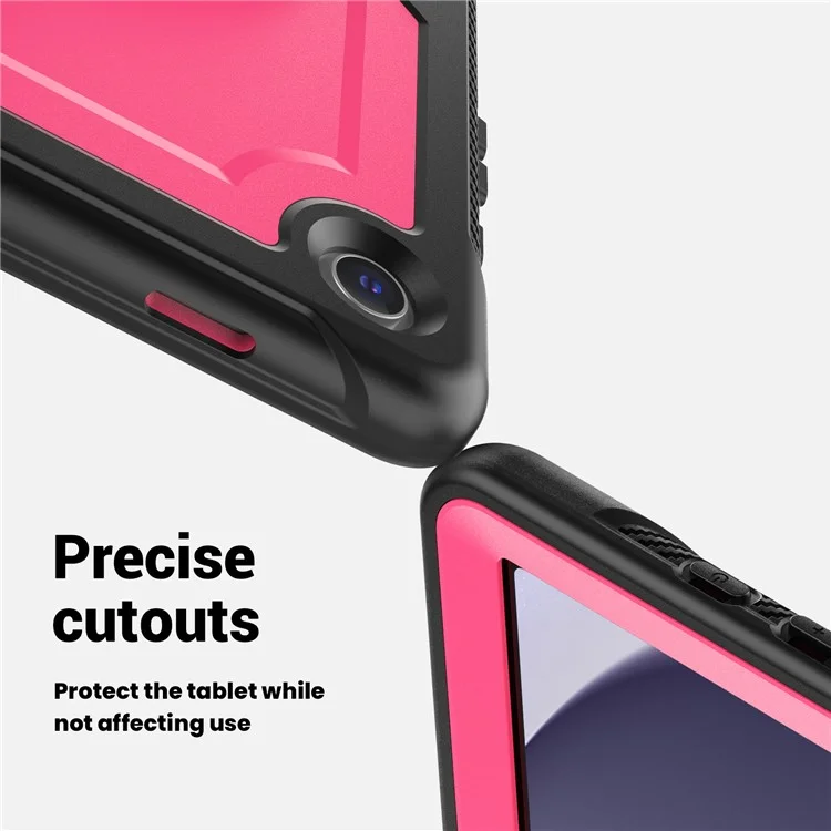 For Samsung Galaxy Tab A9 (SM-X110  /  X115  /  X117) Case Rotating Kickstand PC + TPE Shockproof Tablet Cover with Hand Strap - Rose