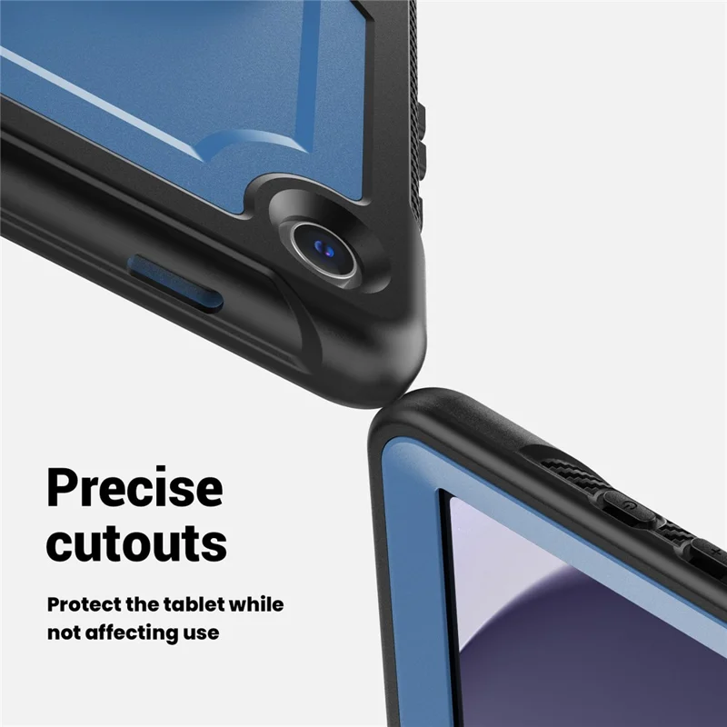 For Samsung Galaxy Tab A9+ (SM-X210  /  X215  /  X216  /  X218) Case Rotating Kickstand PC + TPE Shockproof Tablet Cover with Hand Strap - Navy Blue