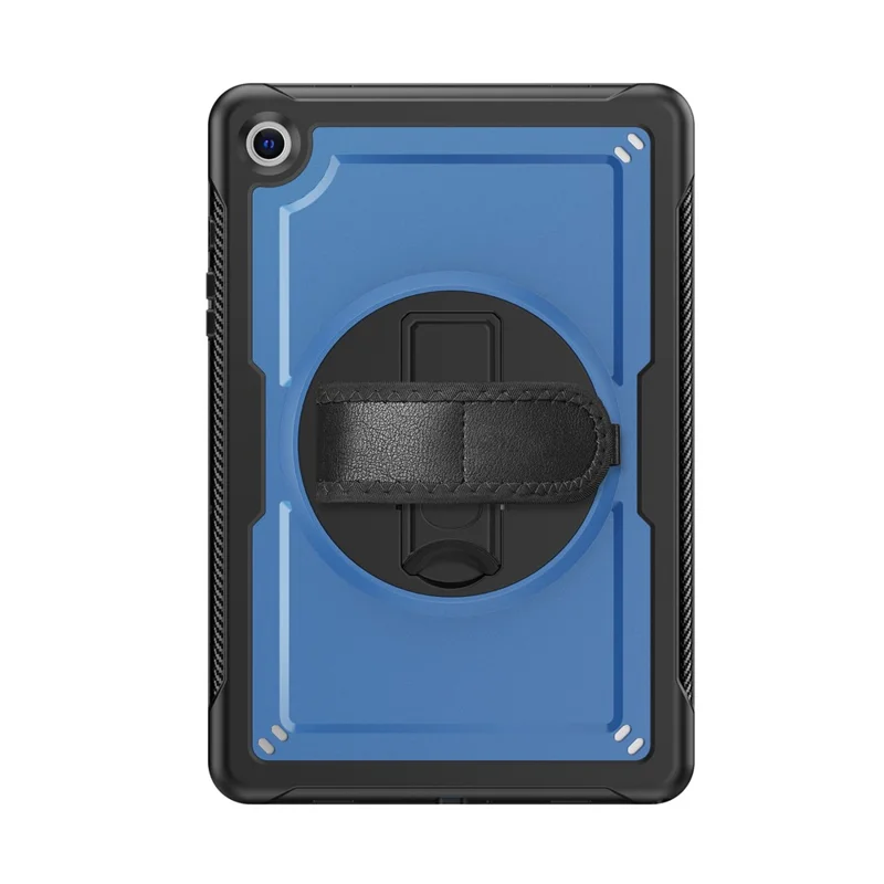 For Samsung Galaxy Tab A9+ (SM-X210  /  X215  /  X216  /  X218) Case Rotating Kickstand PC + TPE Shockproof Tablet Cover with Hand Strap - Navy Blue