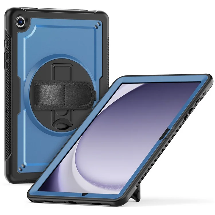 For Samsung Galaxy Tab A9+ (SM-X210  /  X215  /  X216  /  X218) Case Kickstand PC + TPE Tablet Cover with Hand Strap and Shoulder Strap - Navy Blue