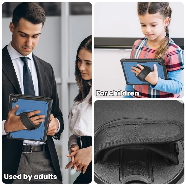 For Samsung Galaxy Tab A9+ (SM-X210  /  X215  /  X216  /  X218) Case Kickstand PC + TPE Tablet Cover with Hand Strap and Shoulder Strap - Navy Blue