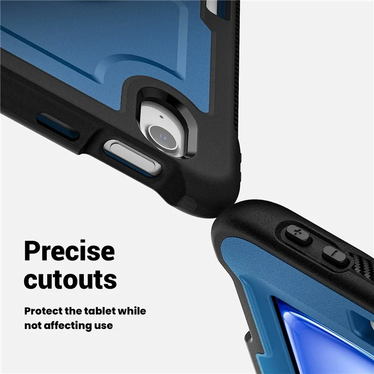 For iPad Air 11 (2025) M3 A3266  /  (2024) M2 A2902 Case Rotating Kickstand PC + TPE Shockproof Tablet Cover with Hand Strap - Navy Blue