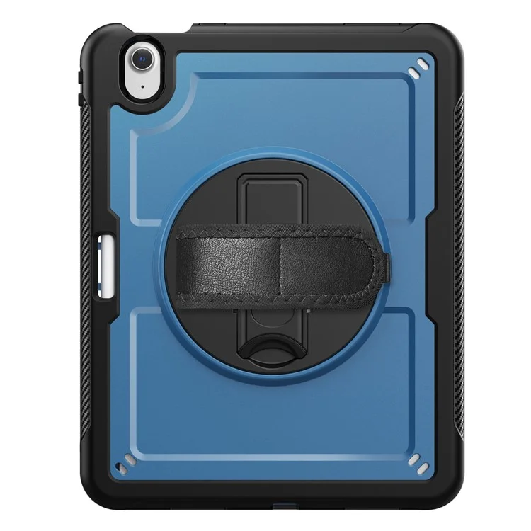 For iPad Air 11 (2025) M3 A3266  /  (2024) M2 A2902 Case Rotating Kickstand PC + TPE Shockproof Tablet Cover with Hand Strap - Navy Blue