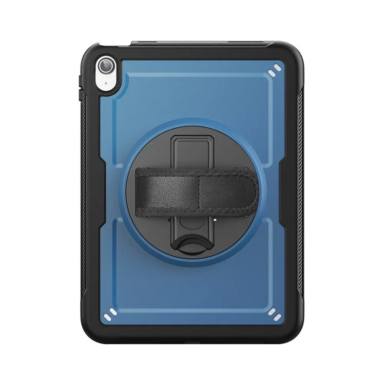For iPad (2025)  /  10.9 (2022) Case Rotating Kickstand PC + TPE Shockproof Tablet Cover with Hand Strap - Navy Blue