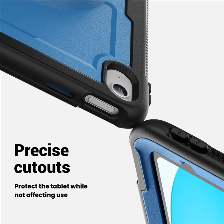 For iPad (2025)  /  10.9 (2022) Case Kickstand PC + TPE Tablet Cover with Hand Strap and Shoulder Strap - Navy Blue