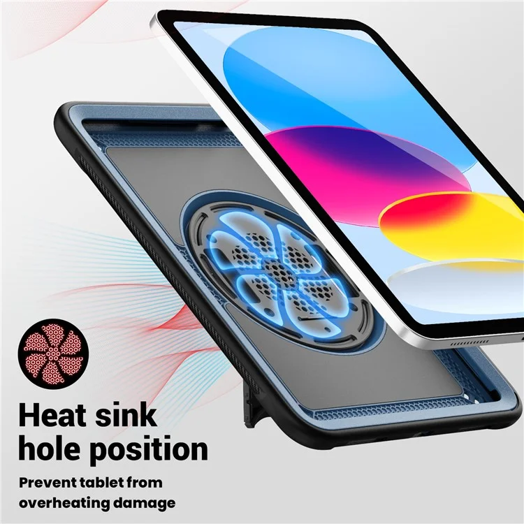 For iPad (2025)  /  10.9 (2022) Case Kickstand PC + TPE Tablet Cover with Hand Strap and Shoulder Strap - Navy Blue