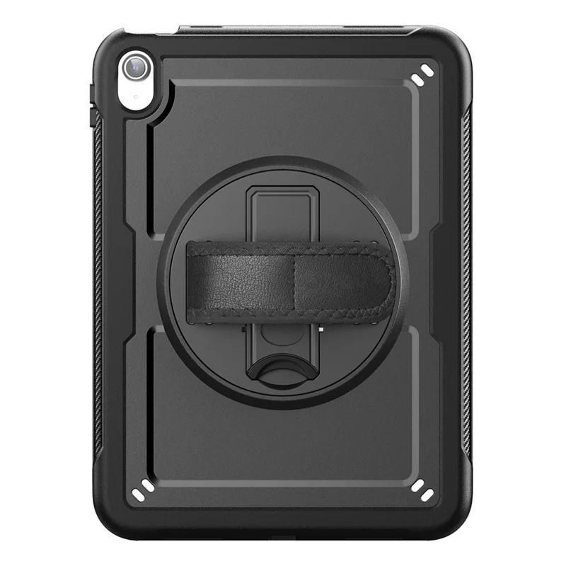For iPad (2025)  /  10.9 (2022) Case Kickstand PC + TPE Tablet Cover with Hand Strap and Shoulder Strap - Black