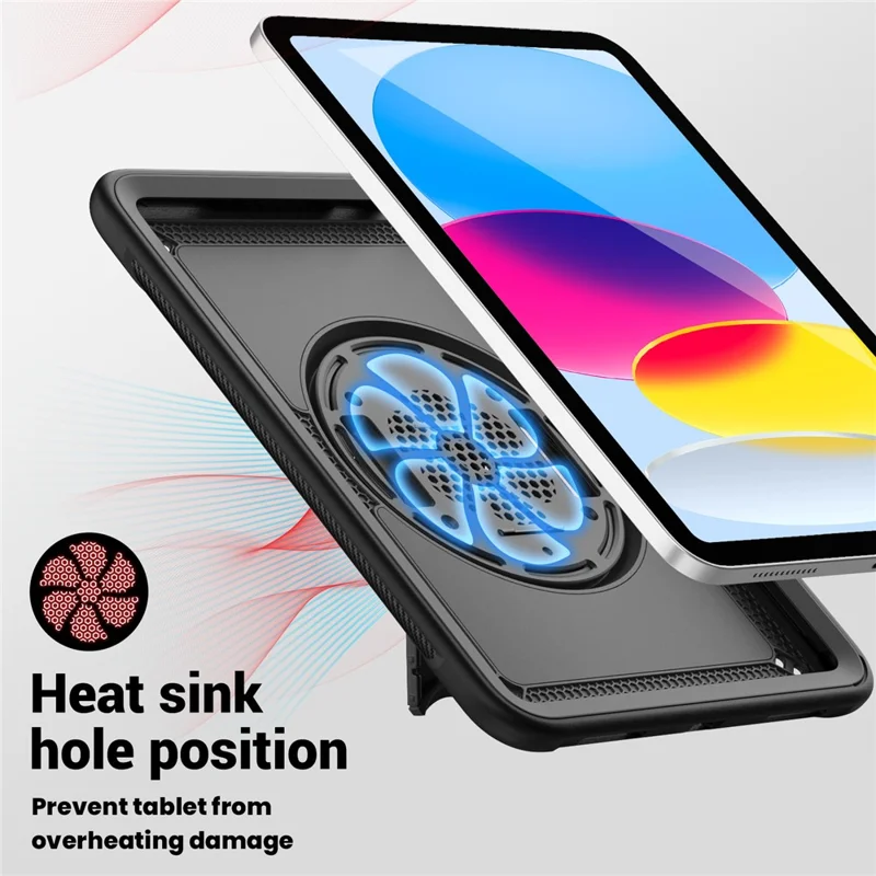 For iPad (2025)  /  10.9 (2022) Case Kickstand PC + TPE Tablet Cover with Hand Strap and Shoulder Strap - Black