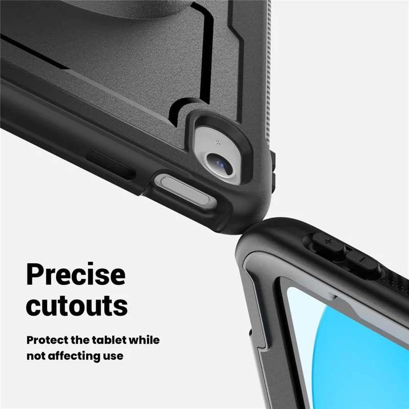For iPad (2025)  /  10.9 (2022) Case Kickstand PC + TPE Tablet Cover with Hand Strap and Shoulder Strap - Black
