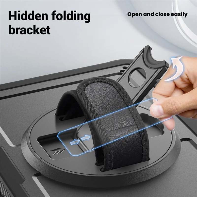 For iPad (2025)  /  10.9 (2022) Case Kickstand PC + TPE Tablet Cover with Hand Strap and Shoulder Strap - Black