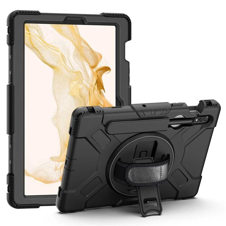 Para Samsung Galaxy Tab S8 Kickstand PC + Silicone Hybrid Case Mandal Strap Tamp Tampa Com Alça de Ombro