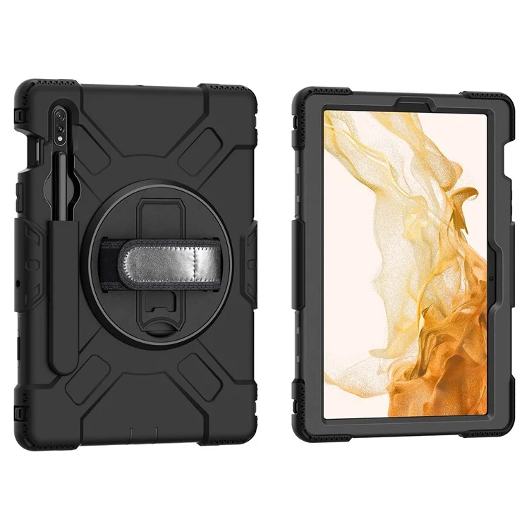Para Samsung Galaxy Tab S8 Kickstand PC + Silicone Hybrid Case Mandal Strap Tamp Tampa Com Alça de Ombro