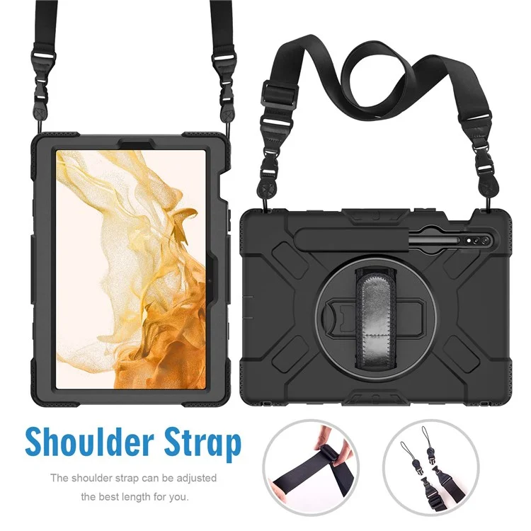 Para Samsung Galaxy Tab S8 Kickstand PC + Silicone Hybrid Case Mandal Strap Tamp Tampa Com Alça de Ombro