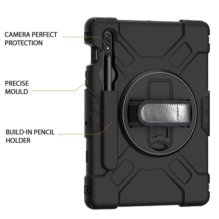 Para Samsung Galaxy Tab S8 Kickstand PC + Silicone Hybrid Case Mandal Strap Tamp Tampa Com Alça de Ombro
