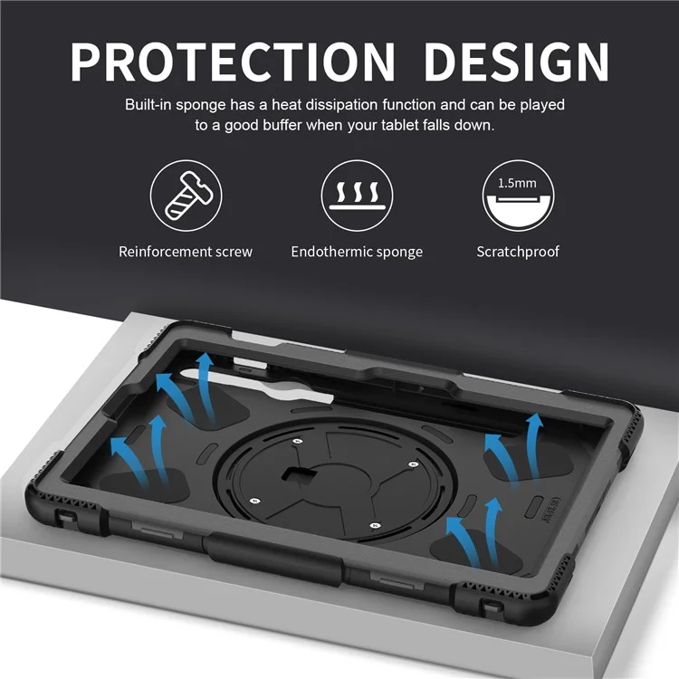 Para Samsung Galaxy Tab S8 Kickstand PC + Silicone Hybrid Case Mandal Strap Tamp Tampa Com Alça de Ombro