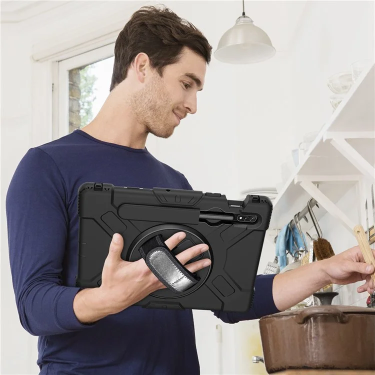 Para Samsung Galaxy Tab S8 Kickstand PC + Silicone Hybrid Case Mandal Strap Tamp Tampa Com Alça de Ombro