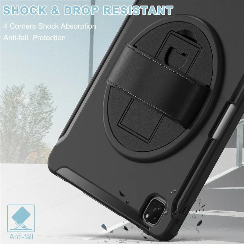 Tablet Case For iPad Air 13 (2025) / (2024) / Pro 12.9 (2022) / (2021) / (2020) Rotary Kickstand Cover with Pen Slot / PET Screen Protector - Black