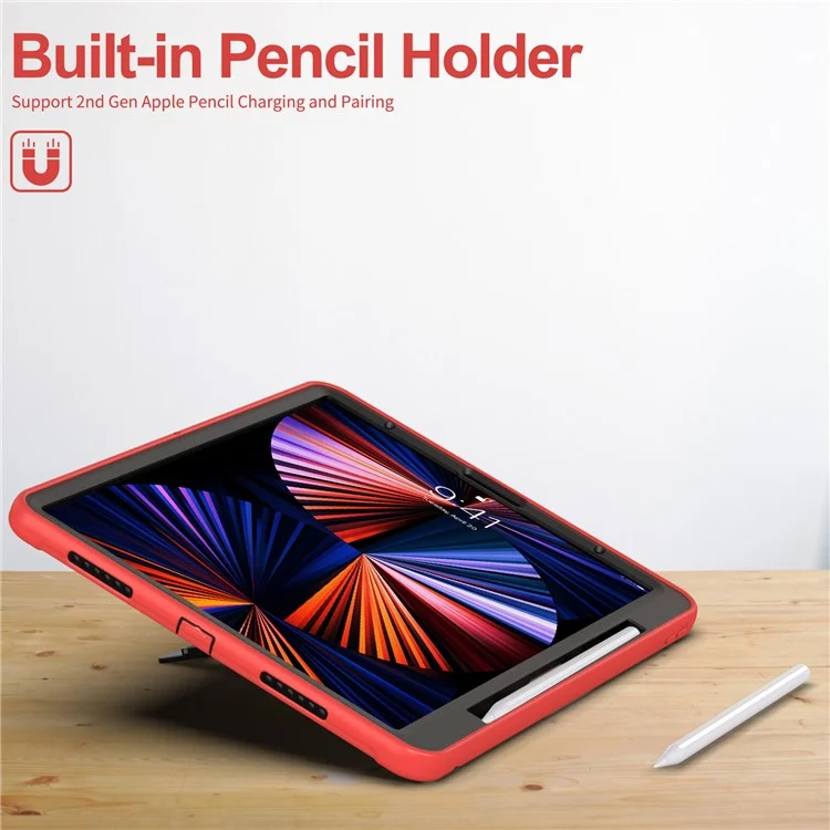 Tablet Hülle für iPad Air 13 (2025) / (2024) / Pro 12.9 (2022) / (2021) / (2020) Drehbare Ständer-Schutzhülle mit Stifthalterung / PET Displayschutz - Rot