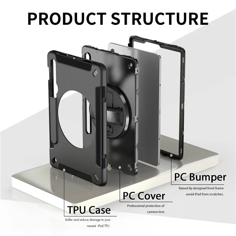 For Samsung Galaxy Tab S8 PC + Silicone Tablet Case Pencil Holder Impact-resistant Kickstand Cover with Shoulder Strap / Hand Strap