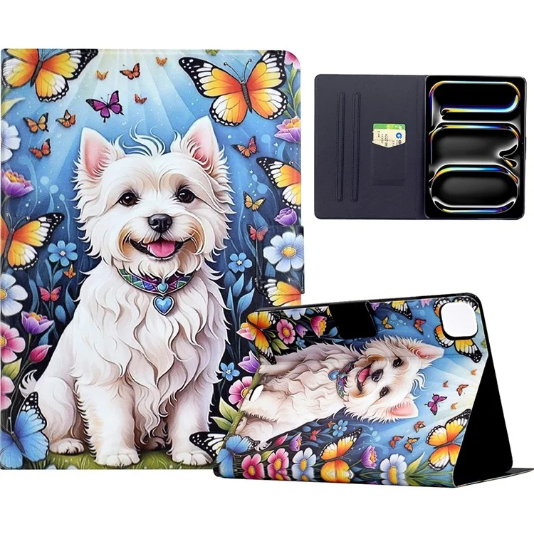 Capa para iPad Pro 11 (2024) com Suporte, Estampa de Padrão, Capa de Couro com Ativação/Desativação Automática - Cachorro