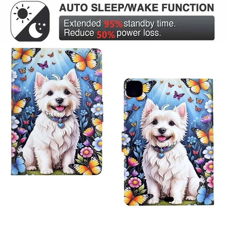 Capa para iPad Pro 11 (2024) com Suporte, Estampa de Padrão, Capa de Couro com Ativação/Desativação Automática - Cachorro