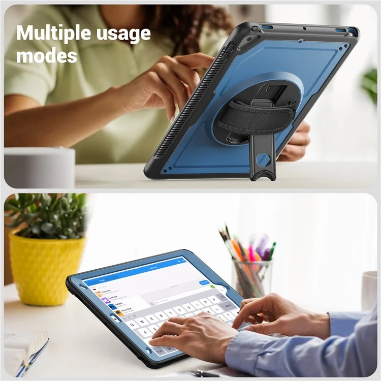 Tablet Case For iPad 10.2 (2021)  /  (2020)  /  (2019)  /  Air 10.5 inch (2019)  /  Pro 10.5-inch (2017) Kickstand PC TPE Cover with Hand Strap - Navy Blue