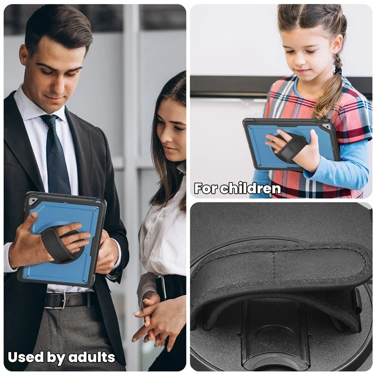 Tablet Case For iPad 10.2 (2021)  /  (2020)  /  (2019)  /  Air 10.5 inch (2019)  /  Pro 10.5-inch (2017) Kickstand PC TPE Cover with Hand Strap - Navy Blue