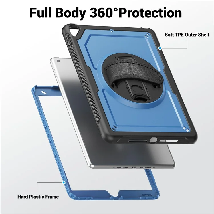 Tablet Case For iPad 10.2 (2021)  /  (2020)  /  (2019)  /  Air 10.5 inch (2019)  /  Pro 10.5-inch (2017) Kickstand PC TPE Cover with Hand Strap - Navy Blue