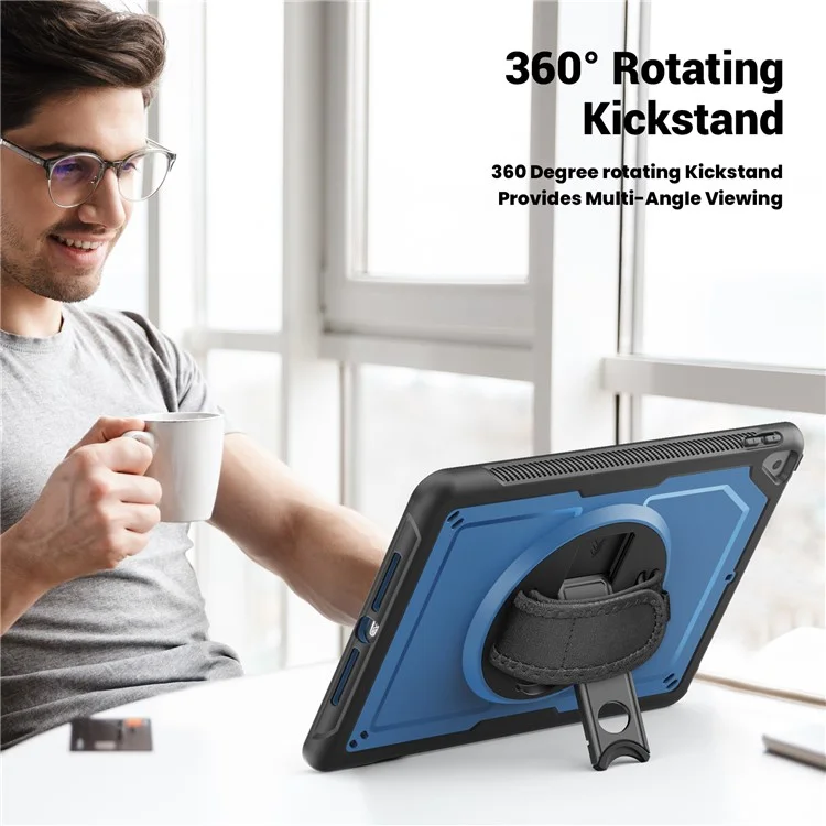 Tablet Case For iPad 10.2 (2021)  /  (2020)  /  (2019)  /  Air 10.5 inch (2019)  /  Pro 10.5-inch (2017) PC + TPE Cover with Shoulder Strap - Navy Blue