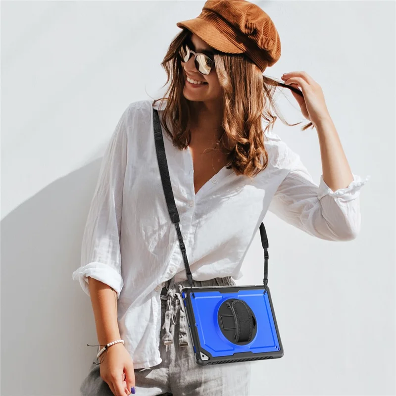 Tablet Case For iPad 10.2 (2021)  /  (2020)  /  (2019)  /  Air 10.5 inch (2019)  /  Pro 10.5-inch (2017) PC + TPE Cover with Shoulder Strap - Dark Blue