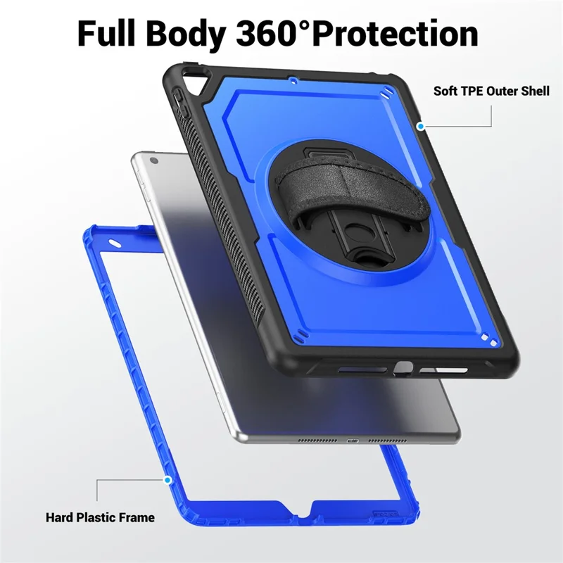 Tablet Case For iPad 10.2 (2021)  /  (2020)  /  (2019)  /  Air 10.5 inch (2019)  /  Pro 10.5-inch (2017) PC + TPE Cover with Shoulder Strap - Dark Blue