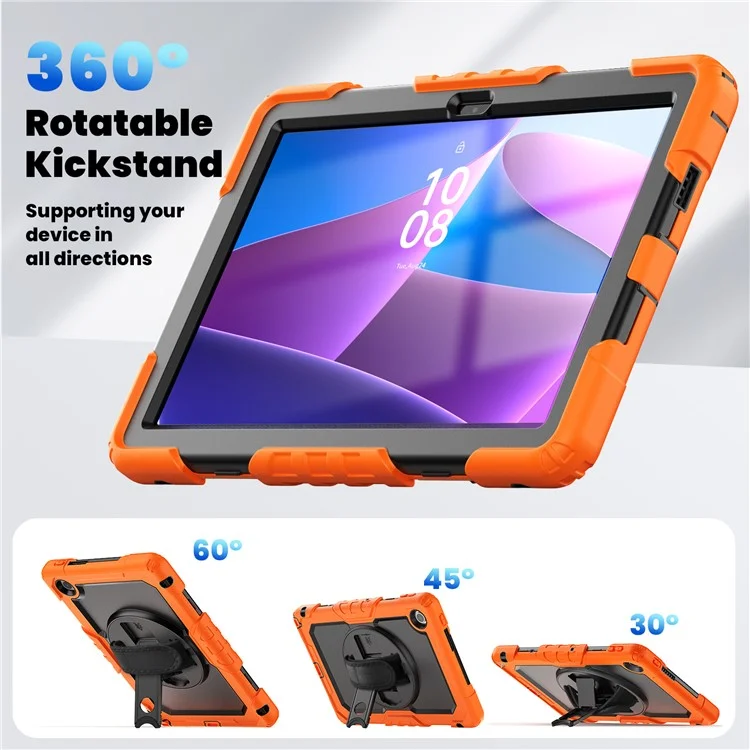 Para Lenovo Tab 10.1 (2025) TB-311XU / Funda Tab TB311FU Carcasa PC + Cubierta de Tableta de Silicona con Película Antirrascado de PET y Correa para el Hombro - Naranja