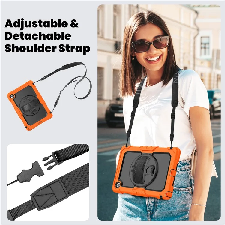 Para Lenovo Tab 10.1 (2025) TB-311XU / Funda Tab TB311FU Carcasa PC + Cubierta de Tableta de Silicona con Película Antirrascado de PET y Correa para el Hombro - Naranja