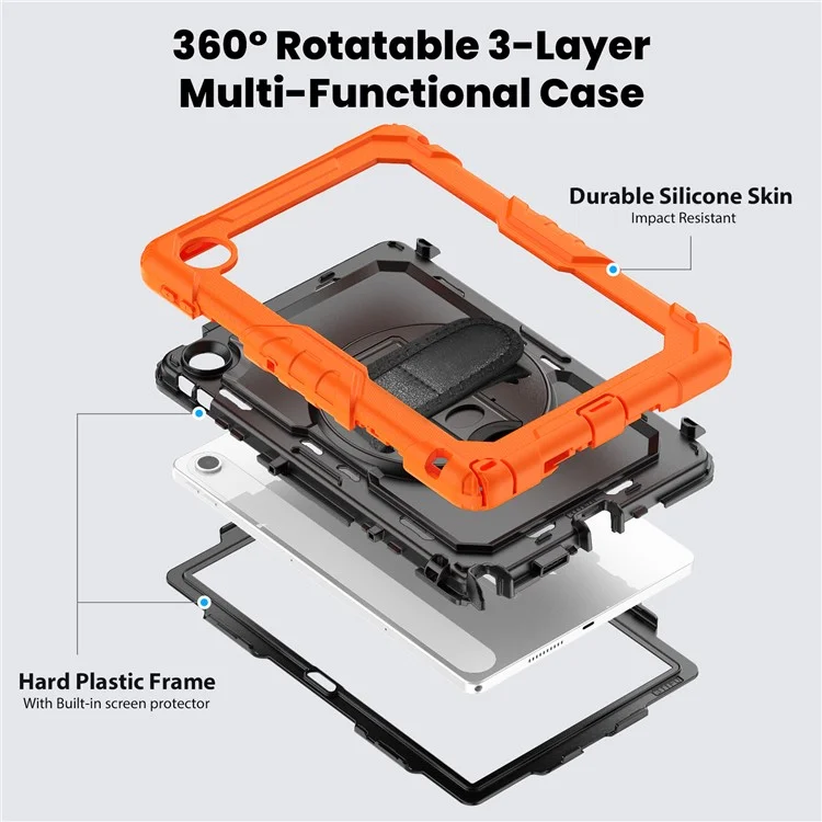Para Lenovo Tab 10.1 (2025) TB-311XU / Funda Tab TB311FU Carcasa PC + Cubierta de Tableta de Silicona con Película Antirrascado de PET y Correa para el Hombro - Naranja