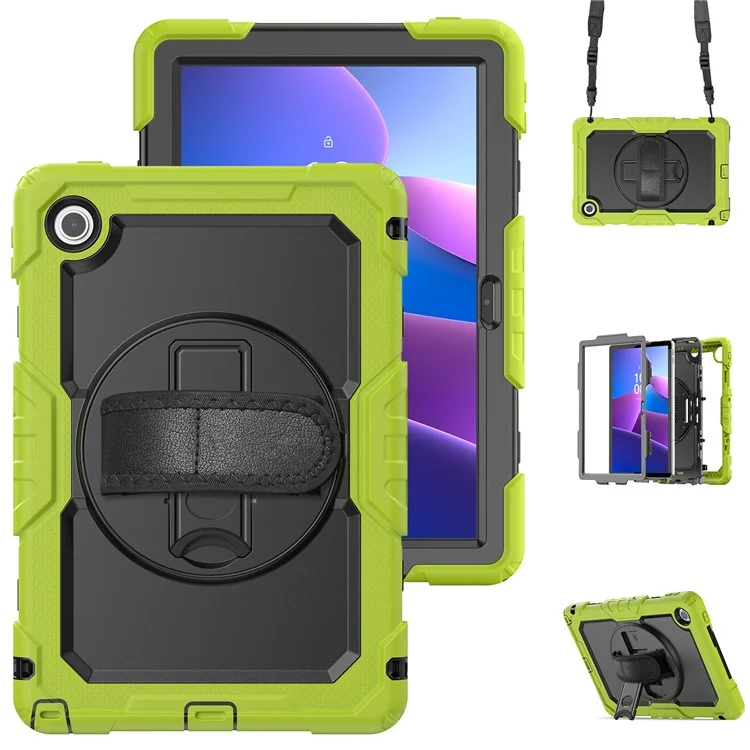 Per Lenovo Tab 10.1 (2025) TB-311XU / Tab TB311FU Cover PC + Silicone per Tablet con Pellicola Anti-Graffi PET e Tracolla - Verde Giallo