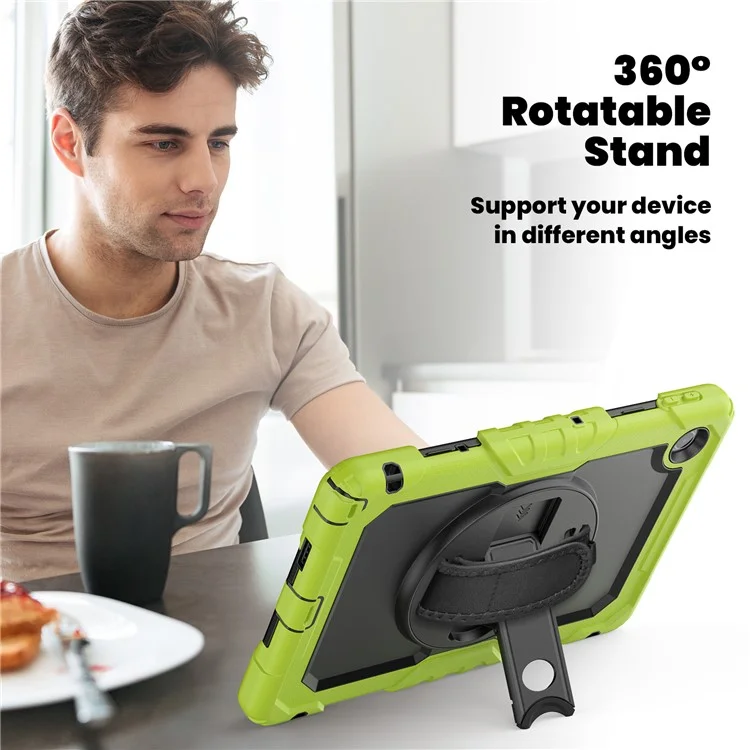 Per Lenovo Tab 10.1 (2025) TB-311XU / Tab TB311FU Cover PC + Silicone per Tablet con Pellicola Anti-Graffi PET e Tracolla - Verde Giallo