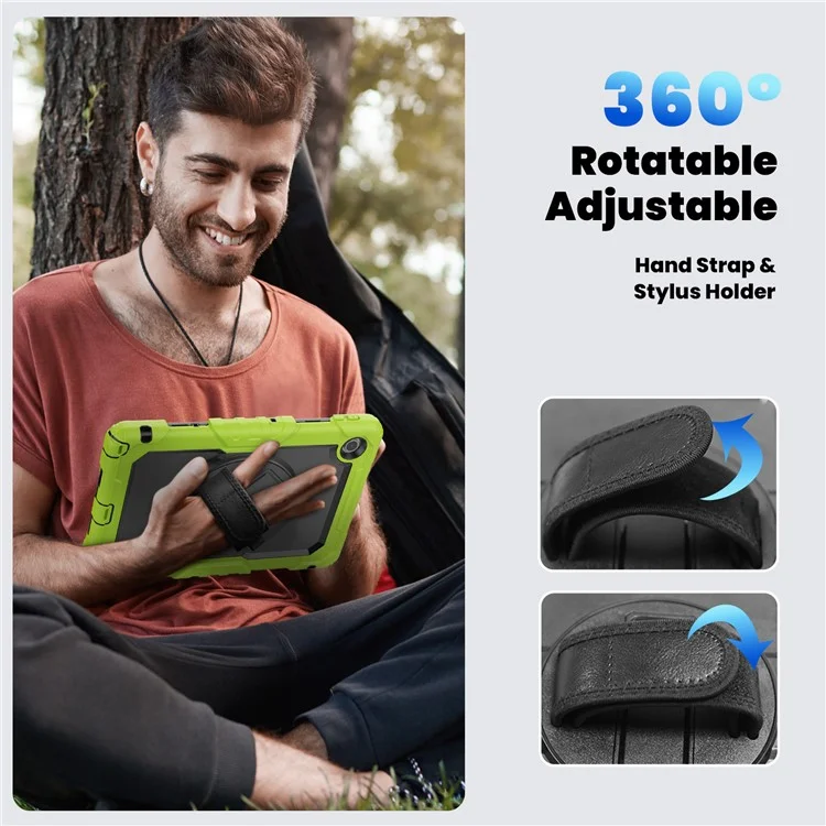 Per Lenovo Tab 10.1 (2025) TB-311XU / Tab TB311FU Cover PC + Silicone per Tablet con Pellicola Anti-Graffi PET e Tracolla - Verde Giallo