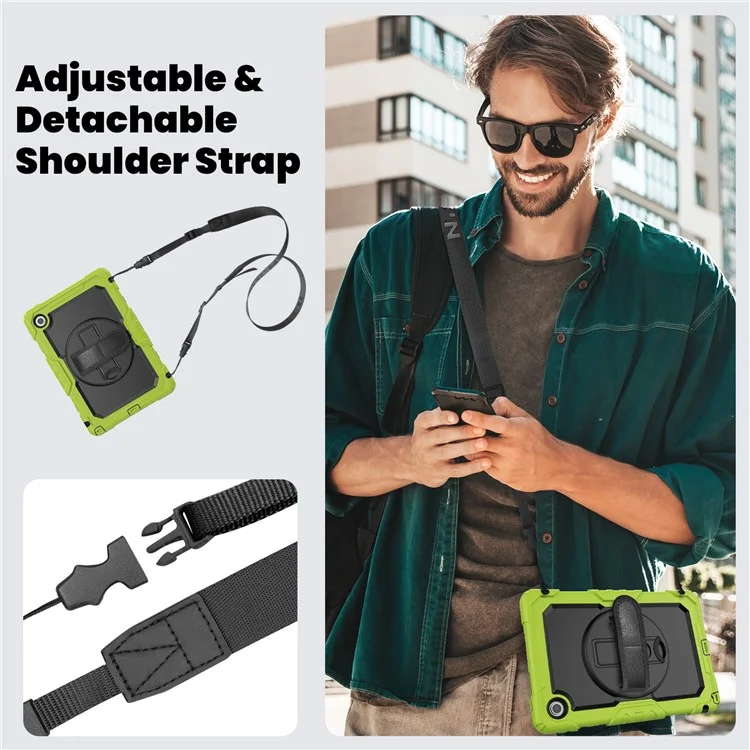 Per Lenovo Tab 10.1 (2025) TB-311XU / Tab TB311FU Cover PC + Silicone per Tablet con Pellicola Anti-Graffi PET e Tracolla - Verde Giallo