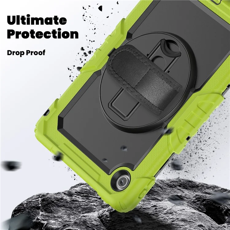 Per Lenovo Tab 10.1 (2025) TB-311XU / Tab TB311FU Cover PC + Silicone per Tablet con Pellicola Anti-Graffi PET e Tracolla - Verde Giallo