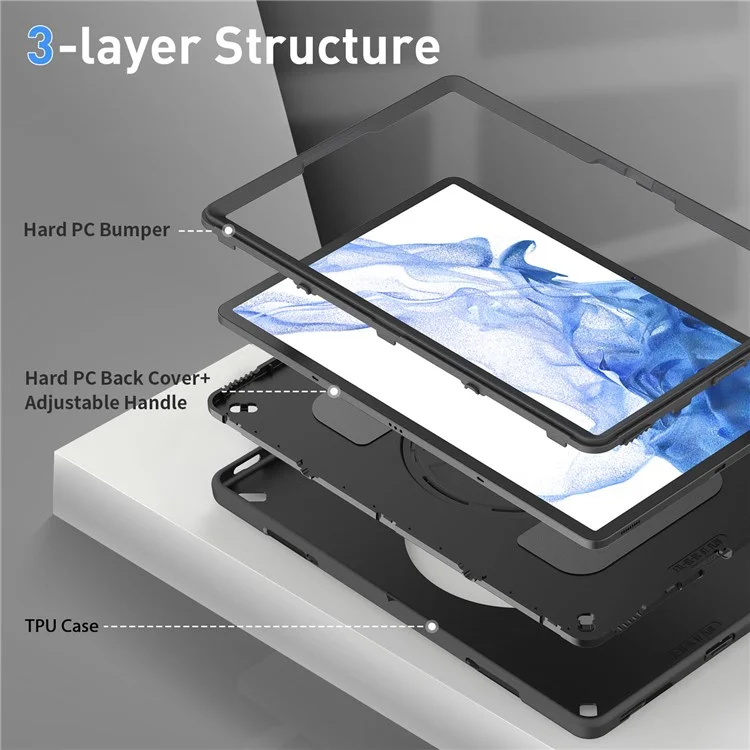 Для Samsung Galaxy Tab s8 + Anti-drop Kickstend Tabled Case Pencil Slot PC + Силиконовая Крышка с Плечевым Ремнем / Ручная Ремешок