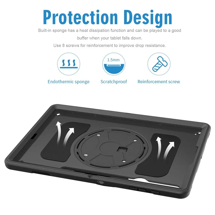 Для Samsung Galaxy Tab s8 + Anti-drop Kickstend Tabled Case Pencil Slot PC + Силиконовая Крышка с Плечевым Ремнем / Ручная Ремешок