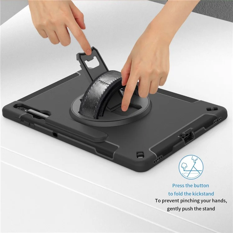 Для Samsung Galaxy Tab s8 + Anti-drop Kickstend Tabled Case Pencil Slot PC + Силиконовая Крышка с Плечевым Ремнем / Ручная Ремешок