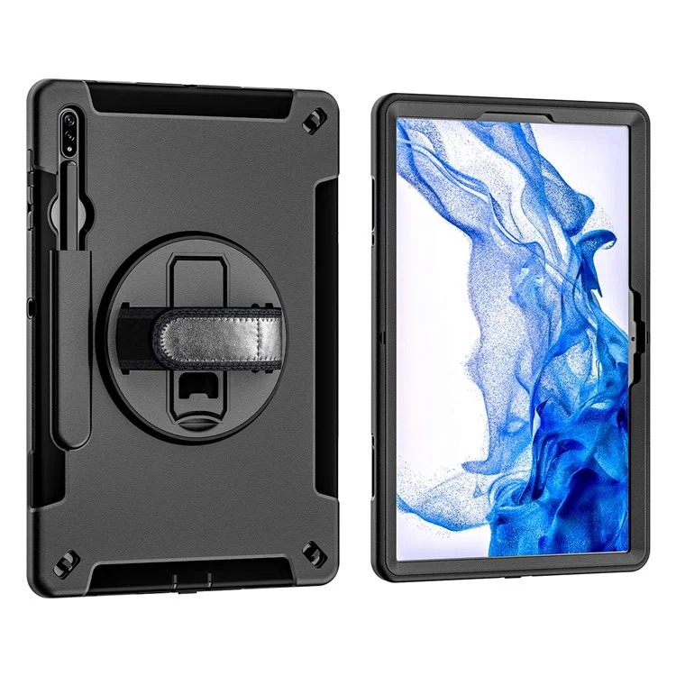 Для Samsung Galaxy Tab s8 + Anti-drop Kickstend Tabled Case Pencil Slot PC + Силиконовая Крышка с Плечевым Ремнем / Ручная Ремешок
