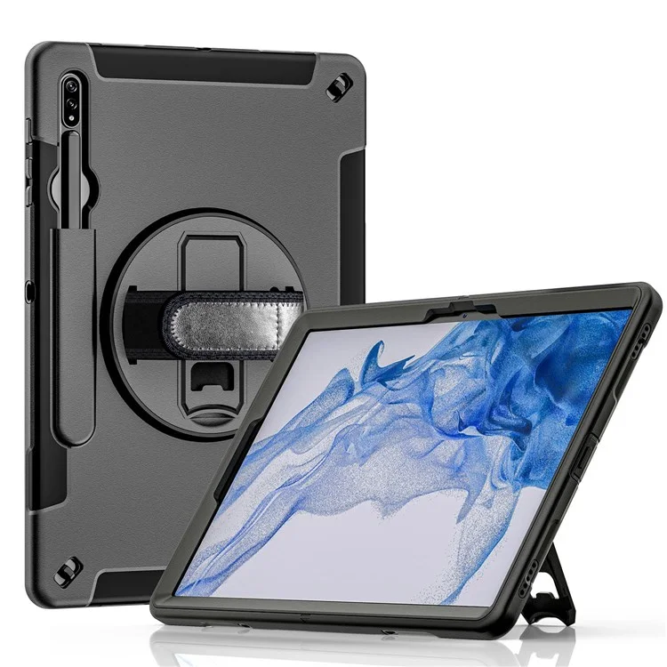 Для Samsung Galaxy Tab s8 + Anti-drop Kickstend Tabled Case Pencil Slot PC + Силиконовая Крышка с Плечевым Ремнем / Ручная Ремешок