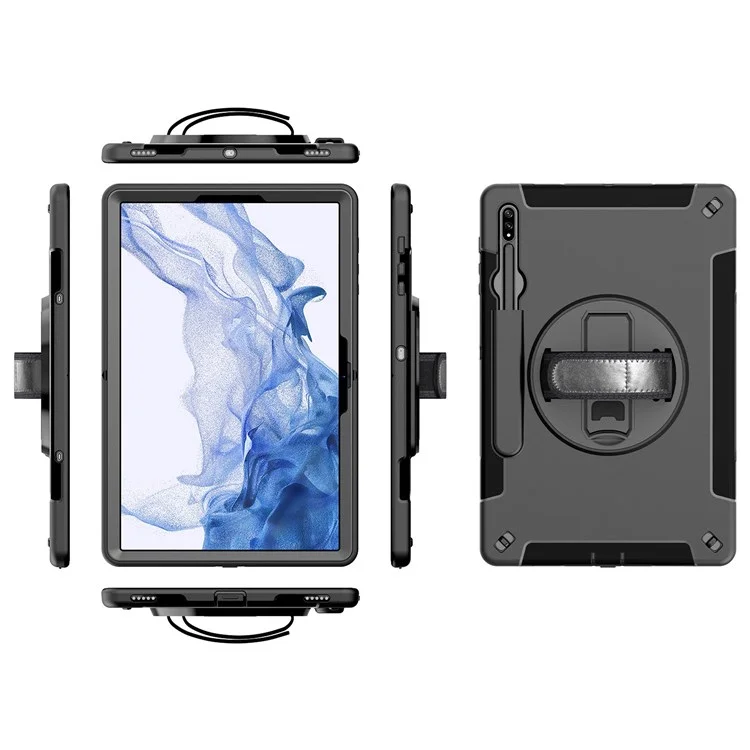 Для Samsung Galaxy Tab s8 + Anti-drop Kickstend Tabled Case Pencil Slot PC + Силиконовая Крышка с Плечевым Ремнем / Ручная Ремешок
